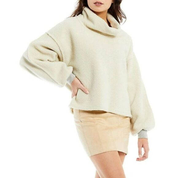 Free People - L - Women's Elk Mountain Fleece Pullover  Opal Silk Ivory Funnel - Picture 1 of 6